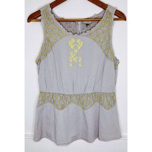 Gray and Yellow Embroidered Women's Top